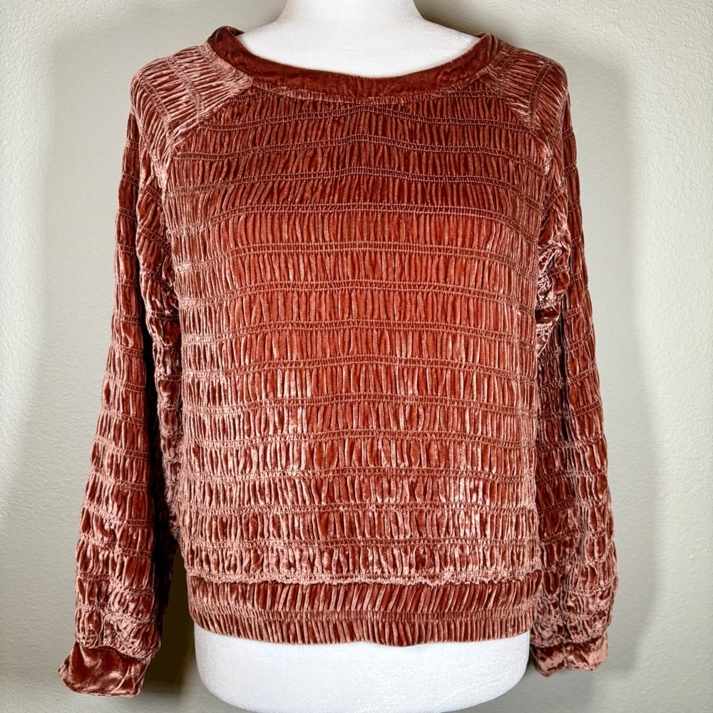 Love Sam Velvet Textured Terracotta Color Pullover Top Size XS